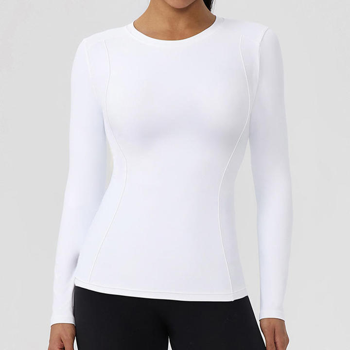 JY 2026 Women's Running Compression Yoga Shirts Long Sleeve Crew Neck Slim Fitted Breathable 4-Ways Stretch Workout Gym Dry Fit