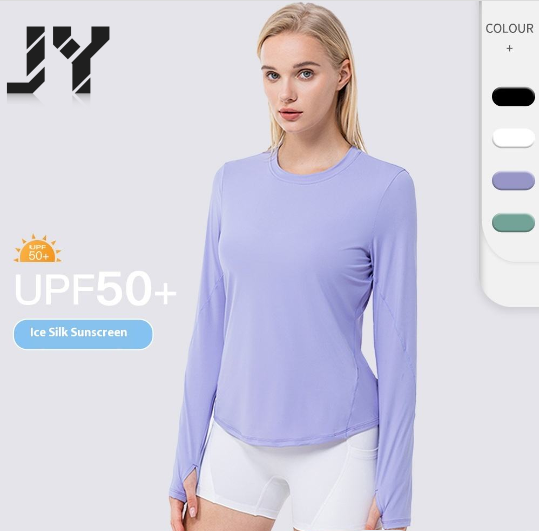 JY Slim Women's Sports Long Sleeves T Shirt UV Protection Loose Breathable Running Yoga Clothes Fitness Gym Long Sleeves Shirt