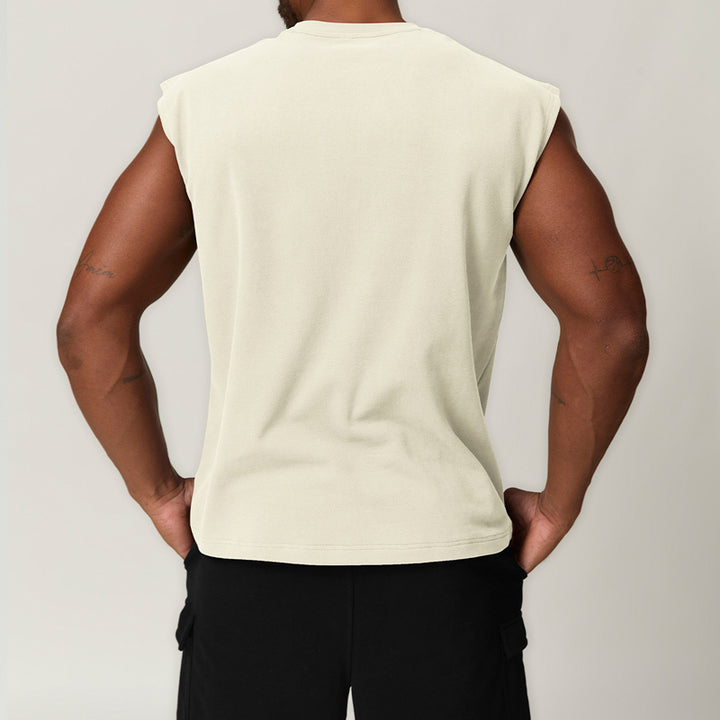 JY Cotton Sports Leisure Sleeveless T-shirt Solid Color Running Fitness Basketball Tennis Top Men