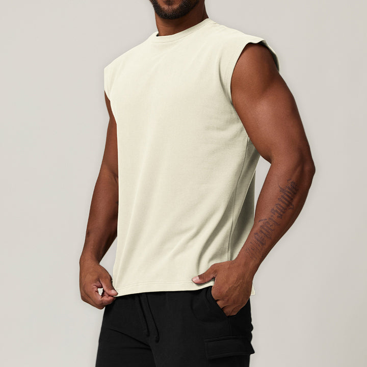 JY Cotton Sports Leisure Sleeveless T-shirt Solid Color Running Fitness Basketball Tennis Top Men