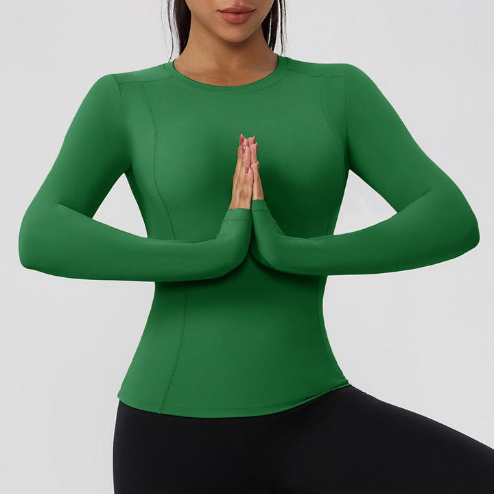 JY 2026 Women's Running Compression Yoga Shirts Long Sleeve Crew Neck Slim Fitted Breathable 4-Ways Stretch Workout Gym Dry Fit