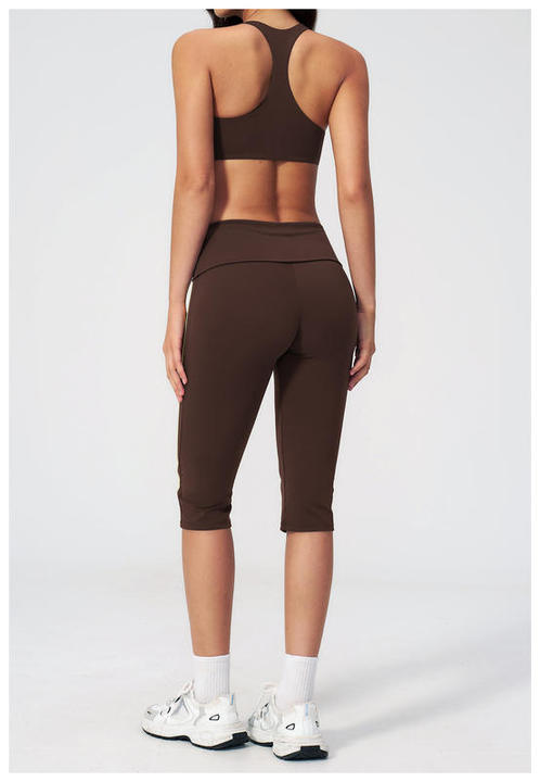 JY New Arrival Slimming Fashionable 2-Piece Back Yoga Set Quick-Dry Spandex/Polyester Color Blocking Striped Design Knee-Length