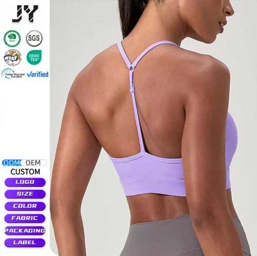 JY Sexy Print Lightweight Breathable Seamless Simple High Support Bare Back Yoga Crop Top Gym Wear Quick Dry Backless Sports Bra