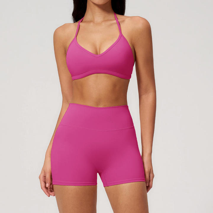 JY Custom Logo Tight-fitting Halter-neck Yoga Wear Set Breathable Quick Dry Cross-border Casual Fitness Exercise Set for Women