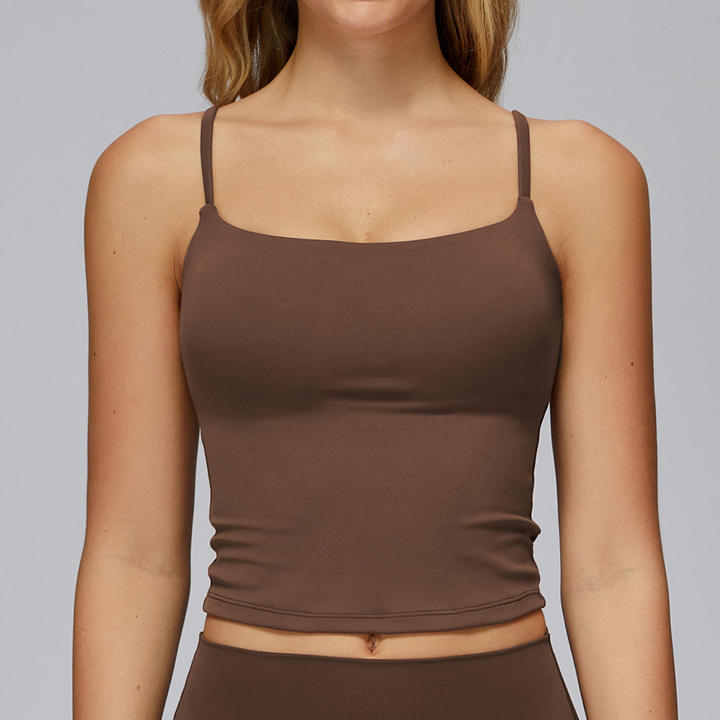JY Brushed Breathable Lightweight Yoga Tank Top Four-Way Stretch Hollow-Back Design Double Shoulder Straps Front Sports Outdoor