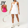 JY Custom LOGO Women Running Fitness Tennis Sexy V Neck Mini Dress Women Quick Drying Slit Female 2 in Sports Yoga Tennis Dress
