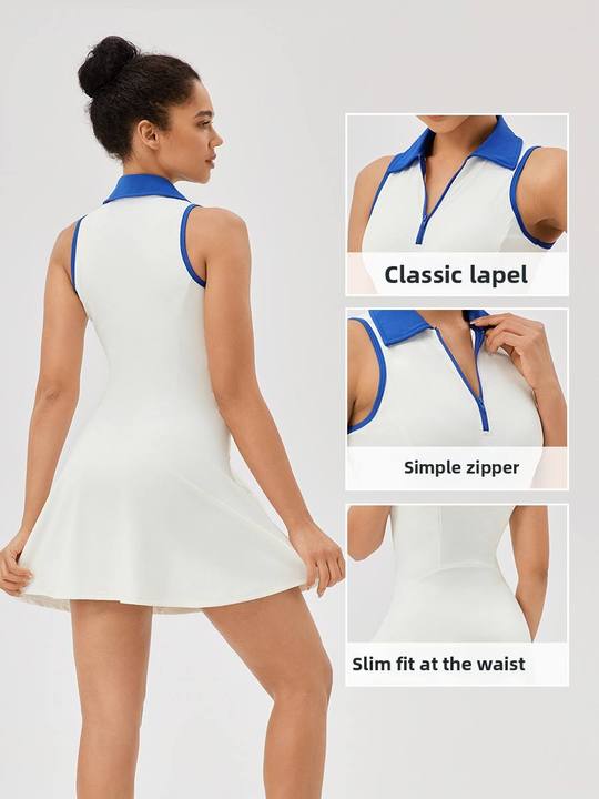 JY Brushed Breathable Women's Collar Tennis Dress Quick Drying Breathable Waist Tightening Sports and Leisure Fitness Dress
