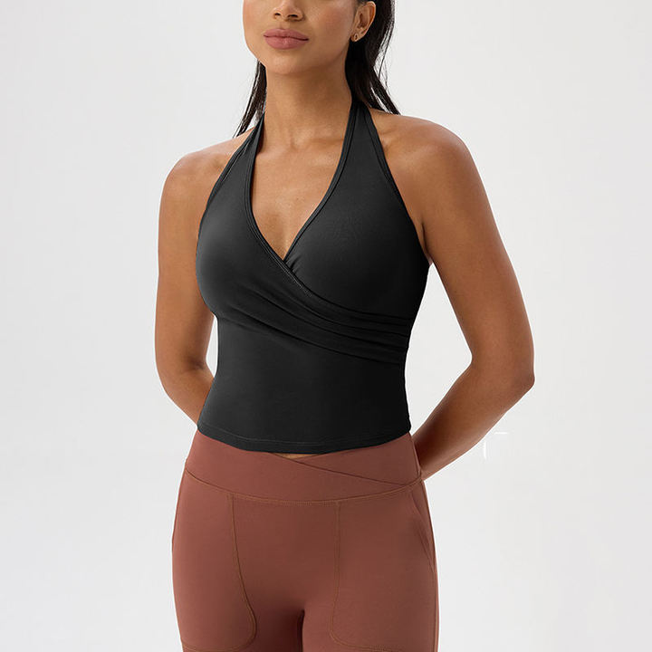 JY New Arrival Active Outdoor Athletic Wear Solid Quick Dry Sleeveless Halter Neck Breathable Workout Fitness Top Vest for Women