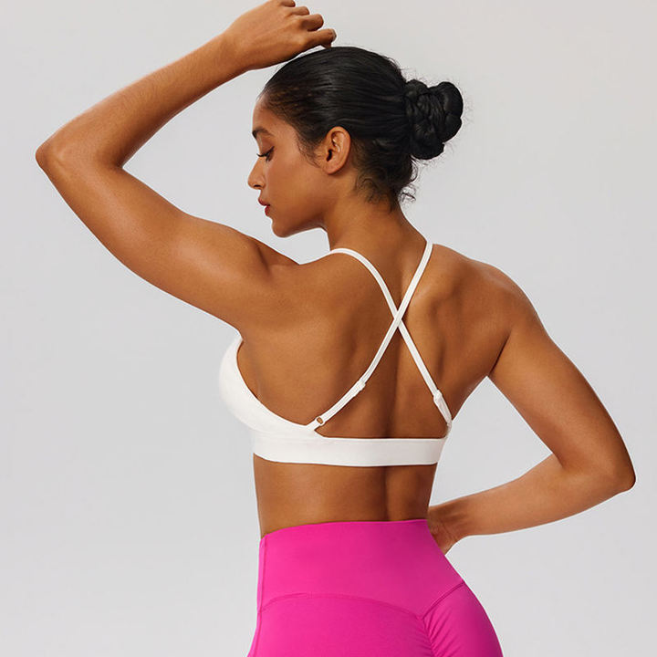 JY Color-Block High Support High Quality Nude Feeling Cross Back Compression Quick Dry Outdoor Fitness Running Sports Bra Women