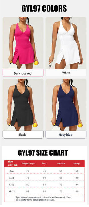 JY Custom LOGO Women Running Fitness Tennis Sexy V Neck Mini Dress Women Quick Drying Slit Female 2 in Sports Yoga Tennis Dress