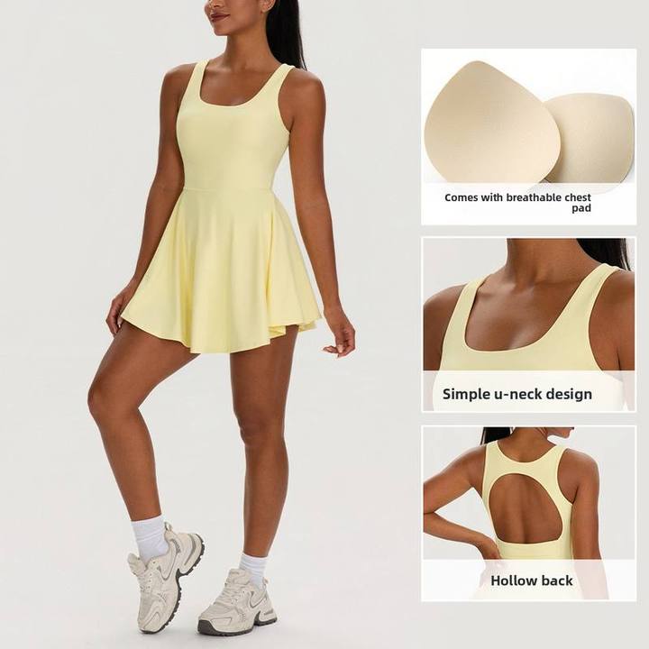JY Brushed Tennis Dress New Style Sleeveless Solid Sport Dress with Chest Pad for Women Custom logo Running Fitness Tennis Dress
