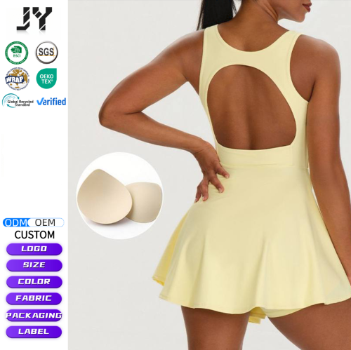 JY Brushed Tennis Dress New Style Sleeveless Solid Sport Dress with Chest Pad for Women Custom logo Running Fitness Tennis Dress