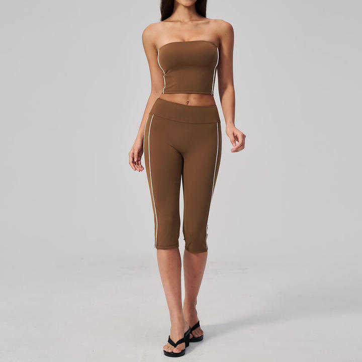 JY Summer Strapless Yoga Wear for Lades Fitness Quick-drying Exercise High-elasticity Peach Butt Workout Clothes Set Plus Size