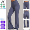 JY 2026 Custom Logo Women's High VWaist Flared No Front Seam Yoga Pants Sculpt Scunch Butt Soft Stretchy Gym Flare Yoga Leggings
