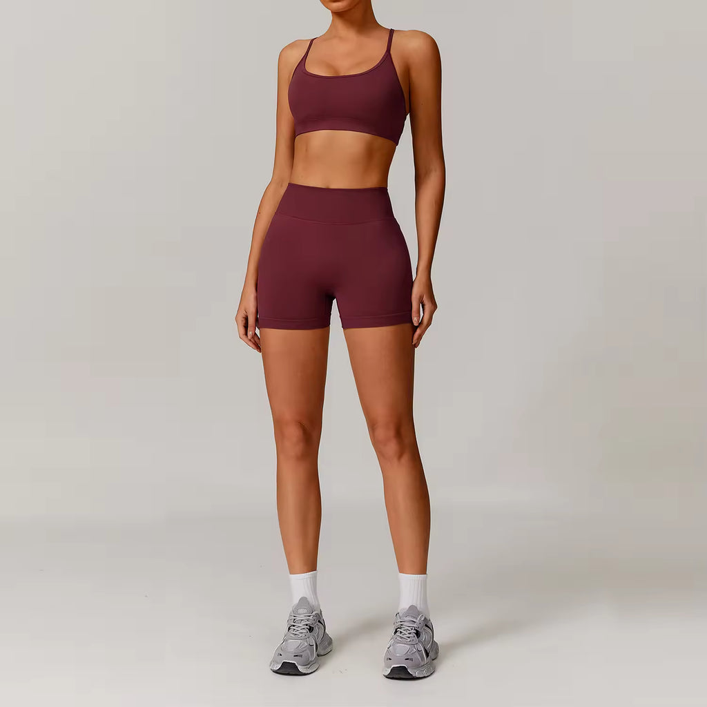 Cross Back Bra & Scrunch Shorts Set