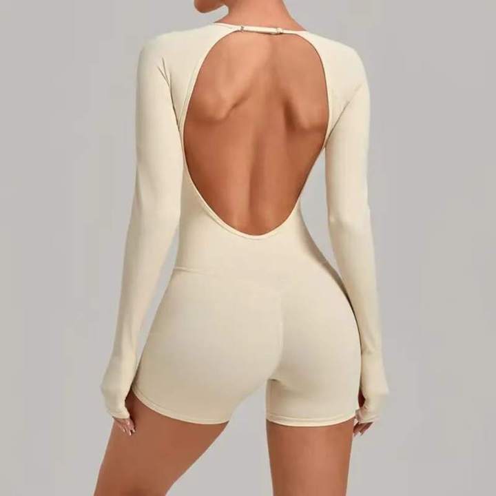 JY Naked Feeling Yoga Bodysuit Open Back Adjustable Straps Sweat-Wicking Eco-Friendly Activewear Tummy Control Jumpsuits Rompers