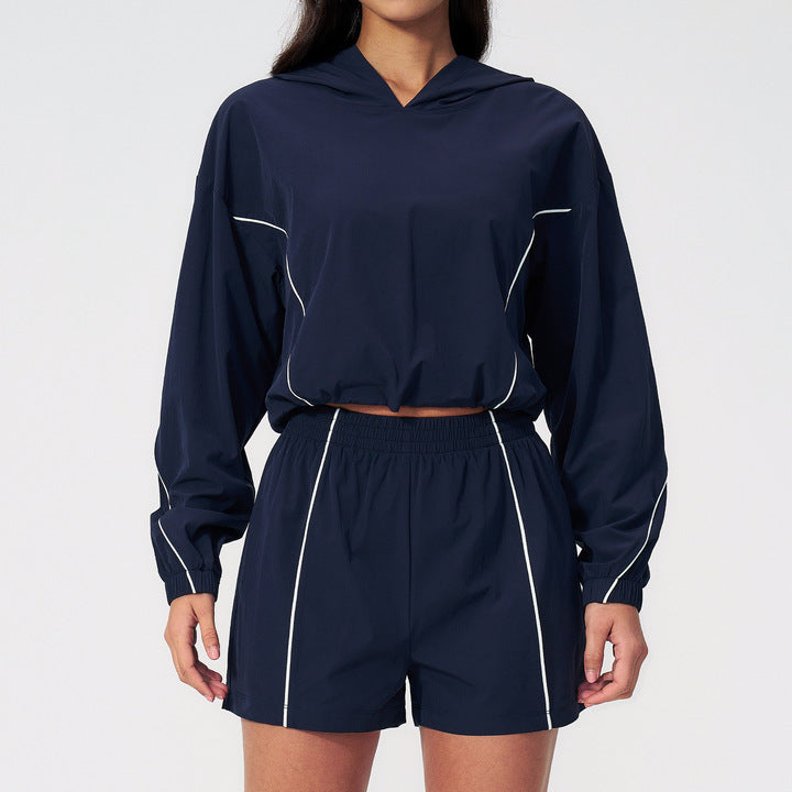 Joyyoung Workout Running Set New Arrivals Multicolor Regular Casual Outdoor Short Elastic Jacket Pocket Short Women for Active