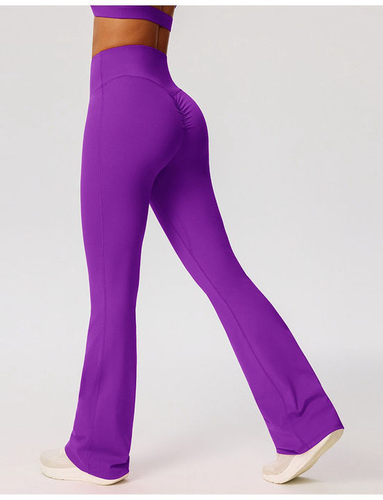 JY 2026 OEM Women Solid High Waist Ruched Butt Lifting Flare Yoga Pants Nylon Spandex Tummy Control Quick Dry 4 Ways Stretch Gym