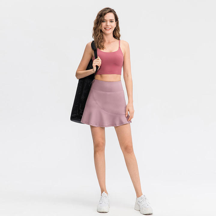 JY New Sporty Empire Waist Beaded Pocket Solid Color Sports Skort Loose Two-Piece Anti-Exposure Quick-Dry Polyester All Skirt