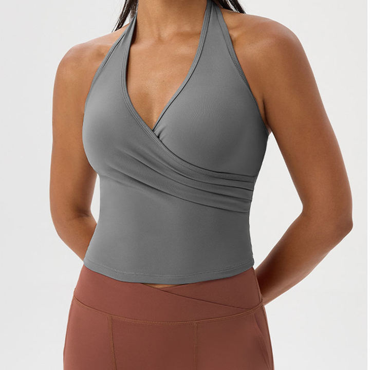 JY New Arrival Active Outdoor Athletic Wear Solid Quick Dry Sleeveless Halter Neck Breathable Workout Fitness Top Vest for Women
