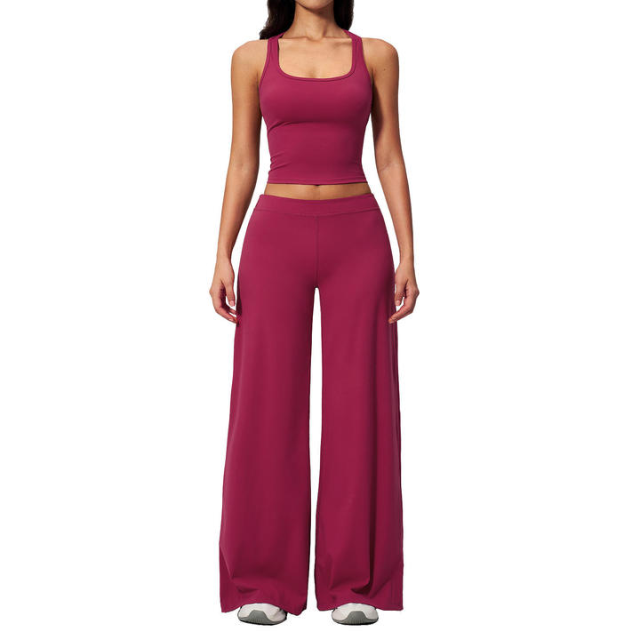 JY Wholesale Raceback tank & Wide Leg Pants Set Form-fitting Silhouette Ultra Soft & Buttery Smooth Perfect for Yoga/pilates/gym
