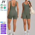 JY Naked Feeling Women's Crew Neck Backless Yoga Jumpsuit Built-in Bra 1 Piece Tight Bodysuit Sleeveless Running Fitness Romper
