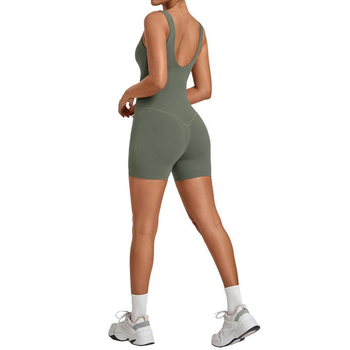 JY Naked Feeling Women's Crew Neck Backless Yoga Jumpsuit Built-in Bra 1 Piece Tight Bodysuit Sleeveless Running Fitness Romper