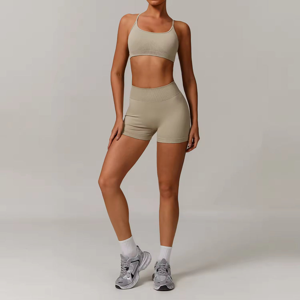 Cross Back Bra & Scrunch Shorts Set