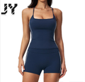 JY Brushed Spandex/Nylon Women's Breathable Yoga Set Running Fitness Pilates Slimming Hip-Lifting Tummy-Tucking Shorts Sport Set