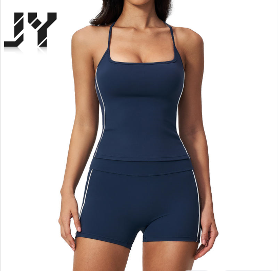 JY Brushed Spandex/Nylon Women's Breathable Yoga Set Running Fitness Pilates Slimming Hip-Lifting Tummy-Tucking Shorts Sport Set