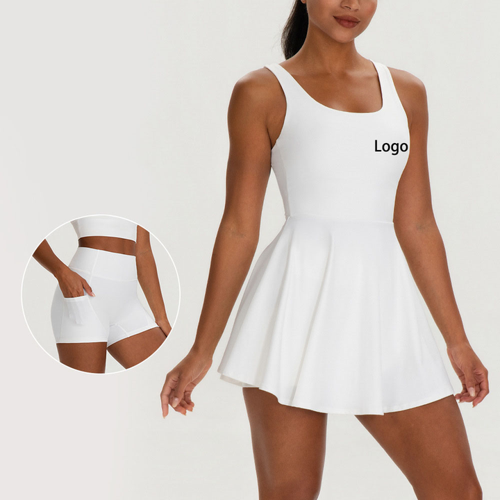 JY OEM Custom LOGO Backless Tennis Dress With Separate Shorts Moisture-wicking Quick Dry Soft Yoga Pickleball Padel Tennis Set