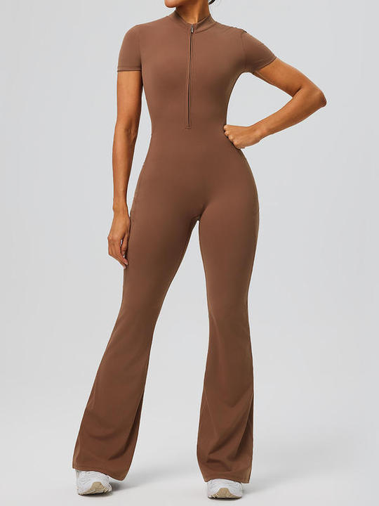 JY Custom LOGO One Piece Backless Women's Zip-Up Yoga Bodysuit Gym Jumpsuit for Sports & Fitness Naked Feeling Bodysuit Jumpsuit