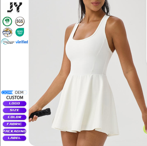 JY 2026 New Arrival European Plus Size Tennis Wear Breathable Quick-Dry Sleeveless Fitness Dress Outdoor Golf Tennis Skirt-2XL