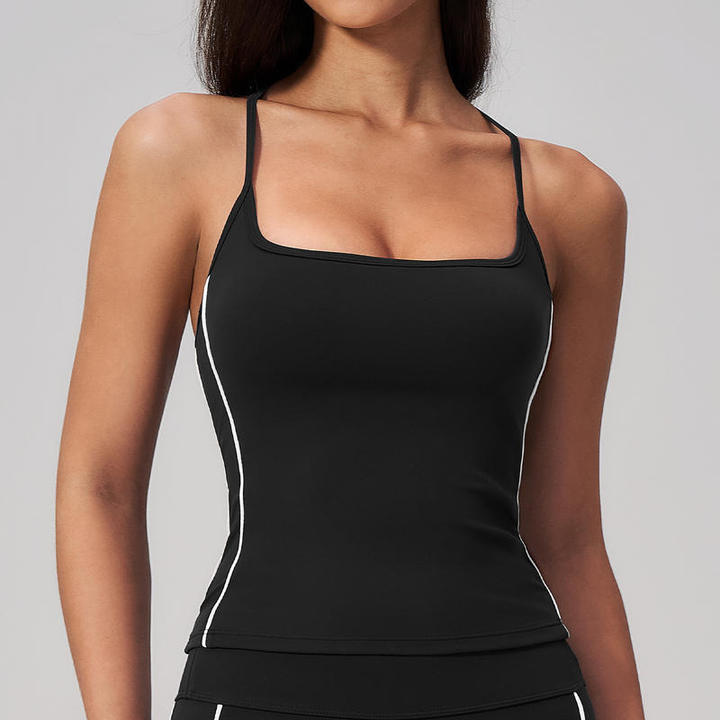 JY 2026 High Quality Contrast Color Tight Sports Vest Detachable Chest Pad Breathable Quick-drying Yoga Suit Fitness Top Yoga