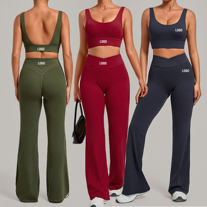 JY Summer Breathable Tight I-shaped Sports Gym tank Tops Workout Leggings with Pockets Sets Running Yoga Fitness Two-piece Set