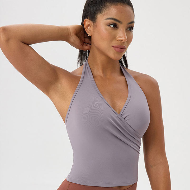 JY New Arrival Active Outdoor Athletic Wear Solid Quick Dry Sleeveless Halter Neck Breathable Workout Fitness Top Vest for Women