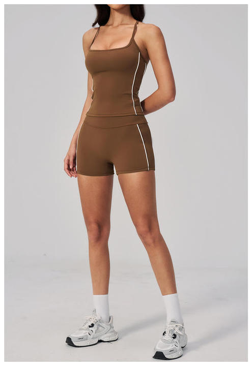 JY Brushed Spandex/Nylon Women's Breathable Yoga Set Running Fitness Pilates Slimming Hip-Lifting Tummy-Tucking Shorts Sport Set