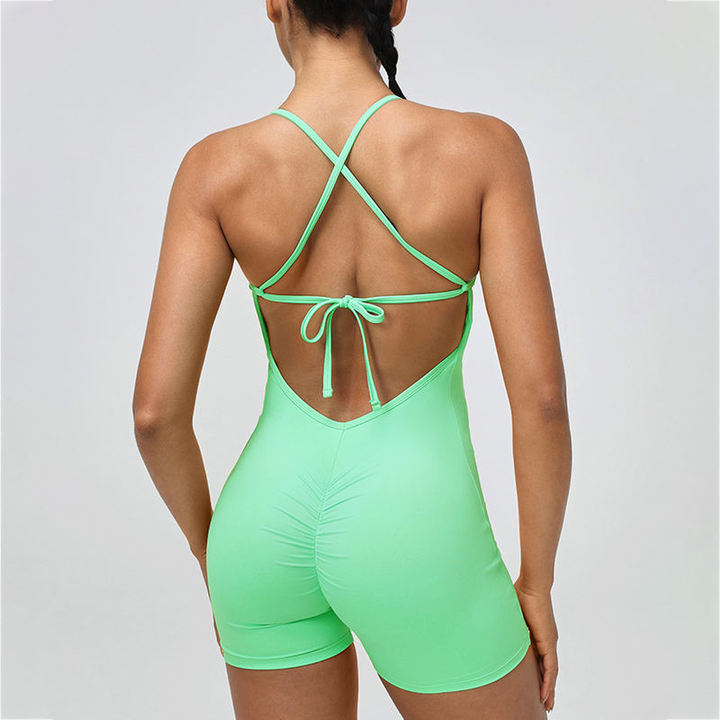 JY High Elasticity Fitness Wholesale Custom Sleeveless Beauty Back Tight Butt Lift Shorts Jumpsuit Fitness Women's Yoga Bodysuit