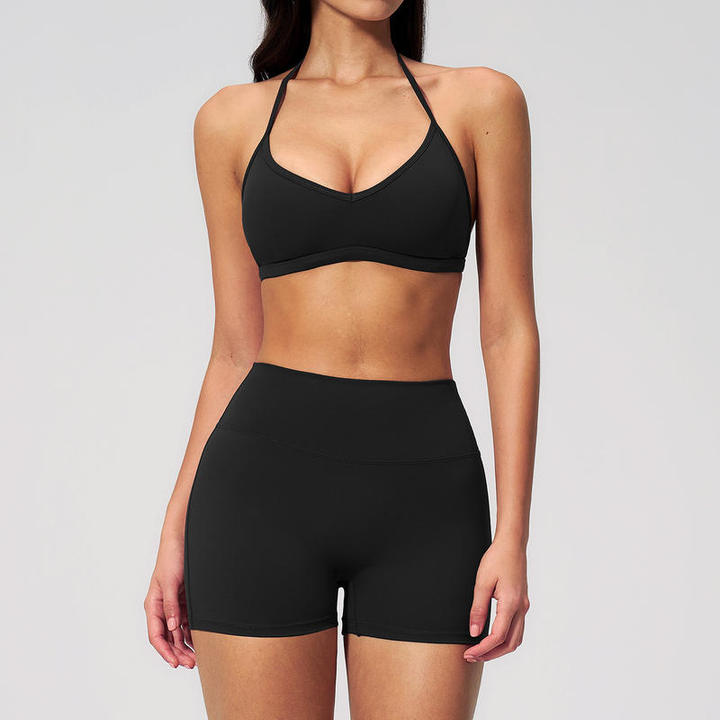 JY Custom Logo Tight-fitting Halter-neck Yoga Wear Set Breathable Quick Dry Cross-border Casual Fitness Exercise Set for Women
