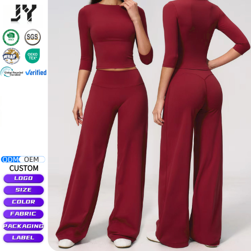 JY New Arrival High Waist Yoga Outfit Set Women High-Waisted Relaxing Yoga Set Fit Turned-Over Waist Sweat-Wicking Spandex/Nylon