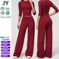 JY New Arrival High Waist Yoga Outfit Set Women High-Waisted Relaxing Yoga Set Fit Turned-Over Waist Sweat-Wicking Spandex/Nylon