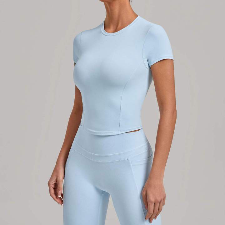 JY Hot Selling Active Sport Wear Women Moisture Wicking Round Neck Fitness T Shirt Quick-Drying Short Sleeve Running Gym T-shirt