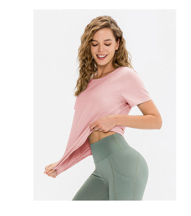 JY New Arrival Custom Logo Summer Women Sportswear Quick Dry Yoga Tops Round Hem Gym Running Stretch Fitness T Shirt for Women