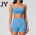 JY New Color Women Yoga Set 2 Piece Seamless Scrunch Shorts with Cross Back Sports Bra High Waisted Gym Workout Athletic Sets