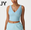 JY 2026 High Quality Custom Logo Women's Sports Yoga Tank Top with V-neck, Gathered Running Fitness Back, Quick-dry Training Top