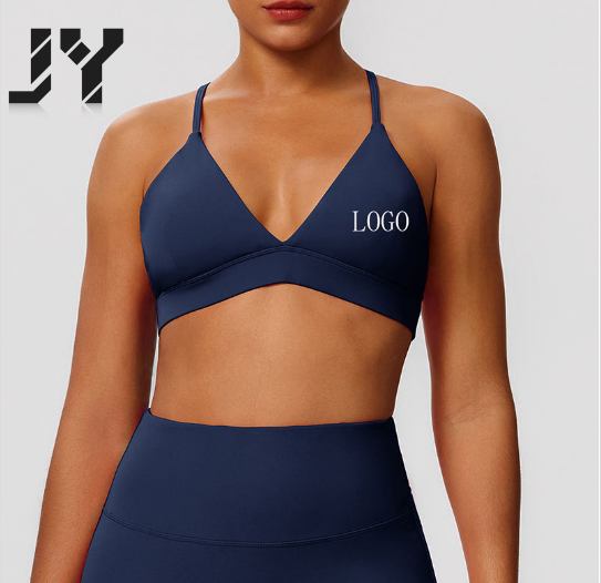 JY Color-Block High Support High Quality Nude Feeling Cross Back Compression Quick Dry Outdoor Fitness Running Sports Bra Women