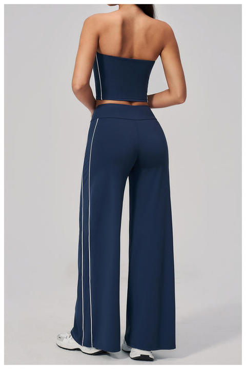 JY Brushed Spandex/Nylon 2-Piece Strapless Yoga Suit Set Chest Pad Quick Dry Breathable Off-the-Shoulder High-Waisted Plus Size