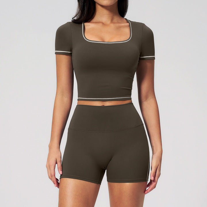 Joyyoung 2026 New Arrival Shorts Moisture-wicking Solid Sleeve Crop Top Running Shirt Workout Gym Yoga Custom Quick Dry