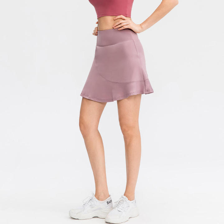 JY New Sporty Empire Waist Beaded Pocket Solid Color Sports Skort Loose Two-Piece Anti-Exposure Quick-Dry Polyester All Skirt