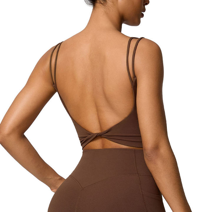 JY New Sexy Strappy Back Sport Bra Women's Shockproof Yoga Tank Top Crisscross Back Running Bra Padded Fitness Workout Underwear